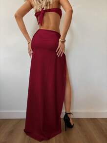 SHEIN ICON 1 件女士度假海星装饰侧开衩下摆罩衫裙 - 紅色 - 查看 2