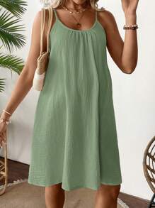 SHEIN Vestido de tirantes casual de maternidad con volantes de color liso para vacaciones