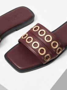 MOTF PREMIUM FLAT SANDALS, SQUARE TOE SLIP-ON SANDALS - Burgundy - View 5