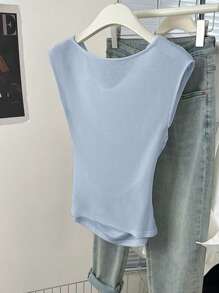 SHEIN Plus Size Women's Casual Solid Color Drawstring Neck Ruffle T-Shirt, Summer - Blue - View 2