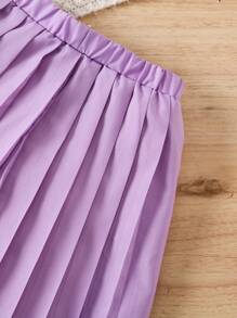 SHEIN 2 Stücke/Set, Cartoon-Muster Rundhals Kurzarm Top und weit geschnittene Plissee-Hose für Kleine Mädchen, lässiger Outfit