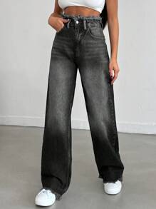EURMUSE HIGH WAIST STRAIGHT VINTAGE BLUE JEAN - Dark Grey - View 4