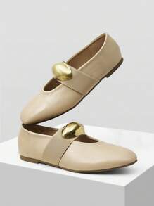 MOTF PREMIUM SQUARE TOE PU LEATHER FLAT SHOES - Apricot - View 4