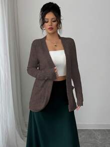 Elenzga Women's Casual Ribbed Knit Side Pockets Jacket, Outwear - Chocolate Brown - View 3