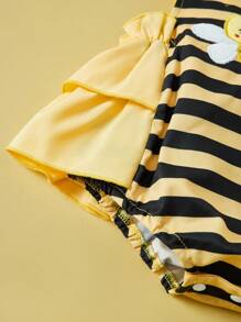 SHEIN Baby Girls Infant Cute Sweet Bee Costume Bodysuit, Suitable For 0-18 Months, Spring/Summer, Suitable For Outdoor Activities, Vacation, Party, Stage Performance, Birthday, Photography