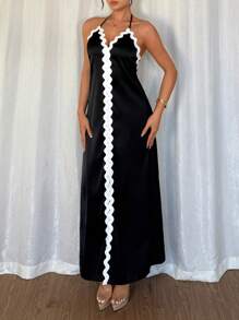 Gloray Women's Wavy Strap Halter Long Dress, Elegant Summer Dress Fall Cloth For Women - Black - View 4