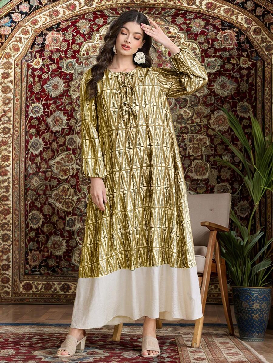 Al Najma Women's Simple & Fashionable Arabic Style Summer Dress Vacation - Yellow - View 1