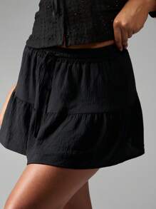 MISSGUIDED Chân váy mini nhiều tầng, eo rút, dáng chữ A, váy ngắn bồng bềnh, đi biển mùa hè, tiệc tùng, lễ hội, kỳ nghỉ, boho, cạp chun, nhẹ, thoải mái - màu đen - Xem 3