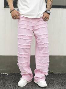 Manfinity EMRG 男式宽松破洞口袋阔腿休闲牛仔裤