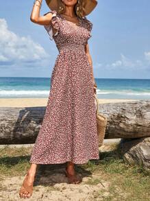 EURMUSE Ditsy Floral Print Ruffle Trim Dress - Multicolor - View 4