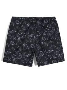 Surfspeed Men's Floral Print Drawstring Waist Casual Beach Shorts - Black - View 2