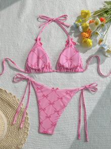 Swim Vcay 1 pieza Traje de baño tankini con escote halter y Bottom tipo bikini - Rosa - Ver 7