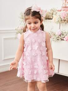 Babygirl 优雅花卉网眼无袖连衣裙，夏季装 - 粉色 - 查看 4