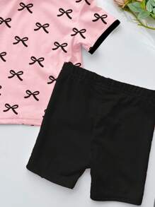 SHEIN Leap Crew 2 件套年轻女孩休闲简约风格短袖 T 恤和短裤套装，适合夏季 - 白色 - 查看 7