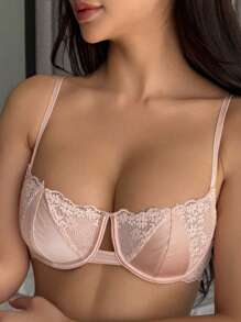 DAZY Lace Semi-Sheer Wireless Unlined Bra - Pink - View 4