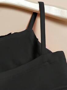 SHEIN 黑色 3D 玫瑰花卉 Y2K 甜美酷炫短款上衣百搭基础时尚女孩上衣，适合派对、庆祝、拍照、春夏 - 黑色 - 查看 4