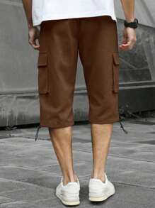 Manfinity Homme Quần Capri lưng cao màu trơn có dây rút túi hộp thường ngày cho nam - Cà phê nâu - Xem 2