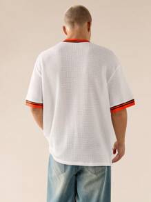 Manfinity VCAY Men's Casual Knitted Loose Short Sleeve T-Shirt, Daily Wear - White - View 2