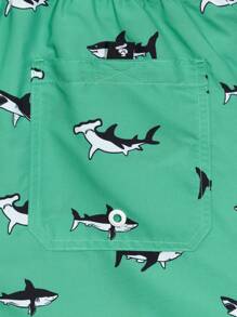 Manfinity KASUA Men's Casual All-Over Print Beach Shorts,Hawaiian, Shark Swim Trunks, Men's Beachwear, Beach Shorts, Men's Vacation Swimwear - Green - View 6