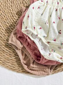 Loomiva 3pcs/Set Baby Girl Elastic Waist Ruffle Hem Shorts Set - Pink - View 4