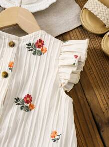 LMoss Kids LMoss Young Girl Ditsy Floral Ruffle Trim Casual Shirt Suitable For Spring And Summer