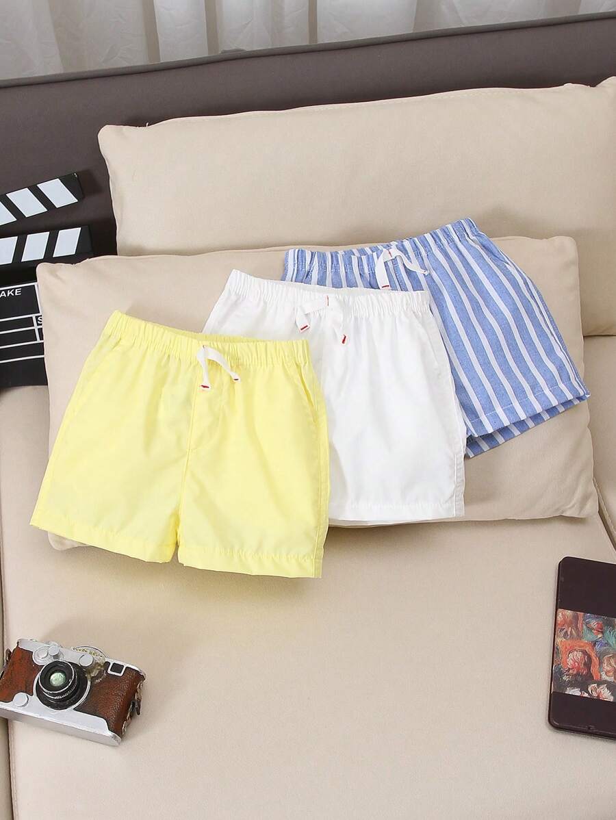 Souflis Souflis 3 件套男婴纯色简约时尚休闲短裤套装，适合夏季 - 彩色 - 查看 1