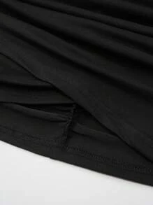 VaVaBold Women's Pleated Bodycon Skirt Mini Short Women Outfit - Black - View 7