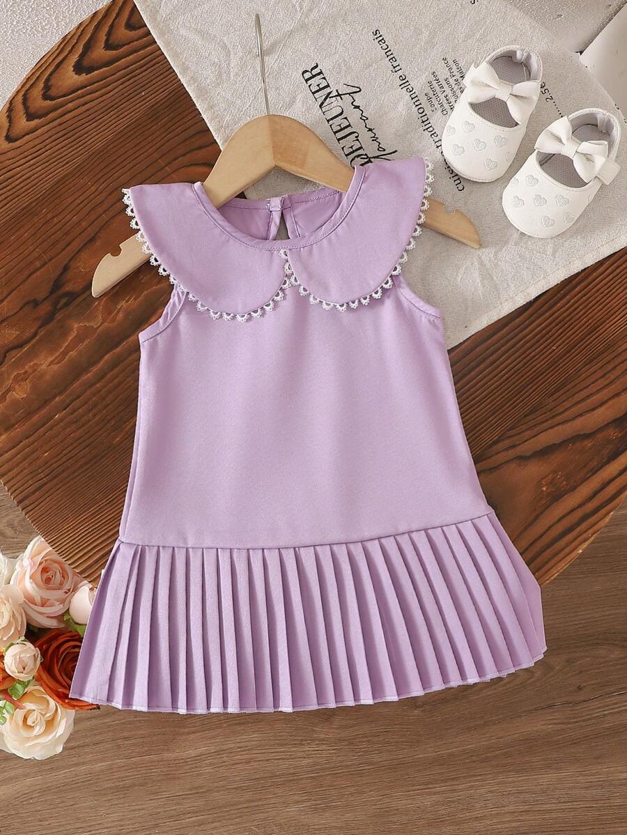 SHEIN Vintaside Kids Girls Cute Sleeveless Peter Pan Collar Princess Dress, Summer - Purple - View 1