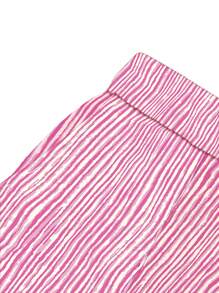SHEIN LUNE Plus Size Drawstring Pocket Striped Design Straight Casual Pants Western Wear Fall Cloth For Women - Hot Pink - View 5