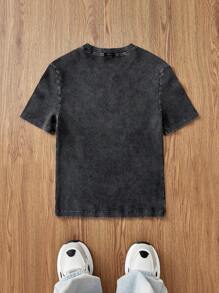 Manfinity Unisex Men's Knitted Casual Loose Fit Short Sleeve Shirt, Fashionable Daily Wear - Black - View 2