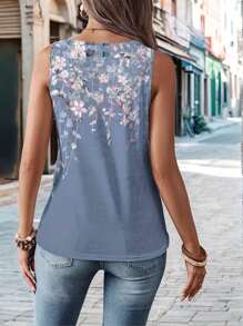 EMERY ROSE Casual Retro Floral Pattern Women's Tank Top, Suitable For Summer Back To School - Multicolor - View 2
