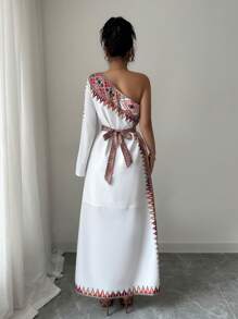 Elenzga Elegant Geometric Print Spaghetti Strap Dress Fall Cloth For Women