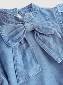 SHEIN Top in denim casual per ragazze adolescenti con fiocco decorativo