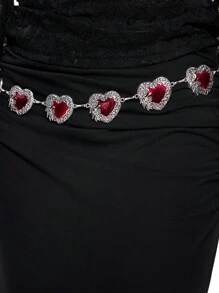 ROMWE Grunge Punk 1pc Gothic Style Heart-Shaped Rose Decor Waist Chain, Red Oil Drip Accessory For Dresses, Versatile Daily Wear, Halloween - Silver - View 5