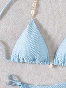 Swim Mod Solid Color Texture Two Pieces Swimwear For Vacation Beach For Summer - Baby Blue - View 3