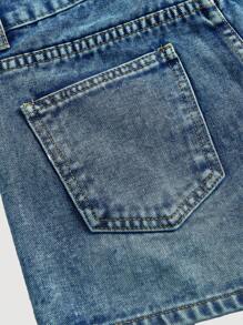 SHEIN MOD Damen Lässig Denim Shorts mit 3D Blumen Dekoration, Sommer - Blau - Übersicht 4