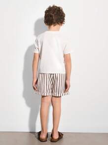 SHEIN Leap Crew Young Boy Loose Casual Stripe Shorts With Waist Button Design - Multicolor - View 2