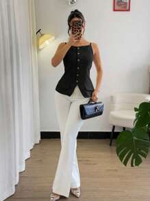 Rafferiza 女士休闲纹理无袖上衣、度假风格衬衫 - 黑色 - 查看 6