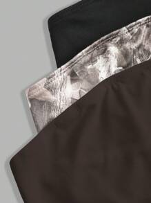 SHEIN EZwear 女士时尚秋季短款基本款抹胸迷彩印花纯色三件套 - 棕色 - 查看 3