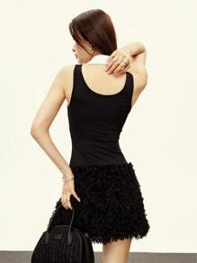 Rina Fox Women's Contrast Collar Sleeveless Fitted Fluffy High Waist A-Line Mini Dress - Black and White - View 4