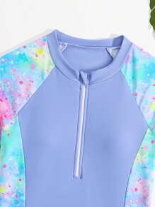 SHEIN 青少年女孩扎染印花比基尼泳装套装，海滩/度假 - 淺藍色 - 查看 3