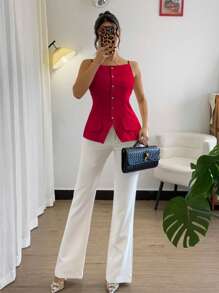 Rafferiza 女士休闲纹理背心式假日衬衫