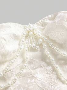 ROMWE Kawaii 文艺复兴时期复古宫廷风格蕾丝缎珍珠胸针装饰女士衬衫，杏色