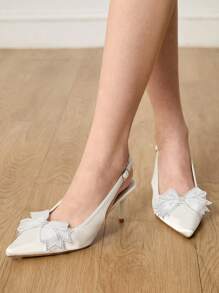 CUCCOO HITCHD Women's Pointed Toe Vintage Embroidered Slingback High Heel Pumps - White - View 2