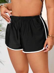 SHEIN Swim Curve Plus Size Women Plain High Waist Bottoms, Minimalist Vacation Swimwear - Black - View 5
