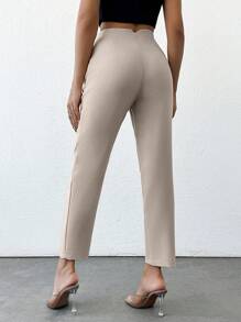 EURMUSE Solid Color Pleated Trousers For Women