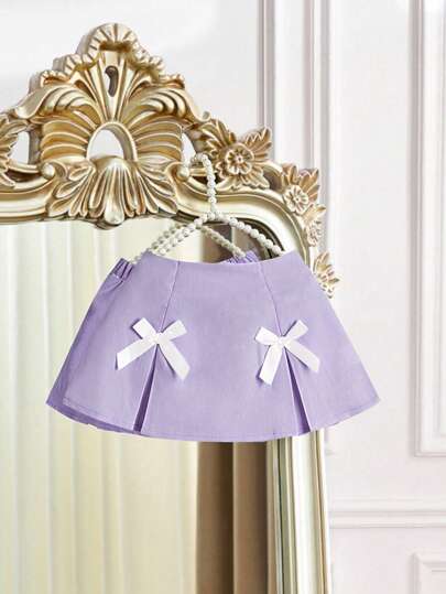 SHEIN Elladie kids 女婴蝴蝶结褶皱 A 字裙，舒适时尚，2024 年夏季新品