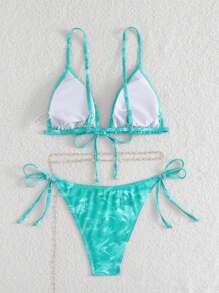 SHEIN Swim Conjunto de bikini con estampado de diseño aleatorio en las tiras - Multicolor - Ver 2