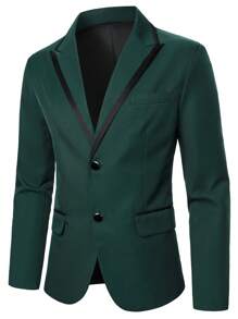 Manfinity Homme Men's Lapel Neck Long Sleeve Single Breasted Blazer And Pants Suit Set , Pants Suits For Men , Suits For Men Green