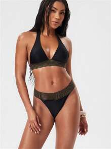 Swim EVENT Women's Black Tie-Up Bikini Swimsuit Set, New Arrival, Sexy And Fashionable, Suitable For Vacation For Summer